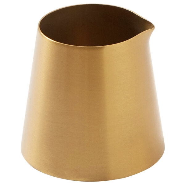 An American Metalcraft gold satin stainless steel creamer with a handle.