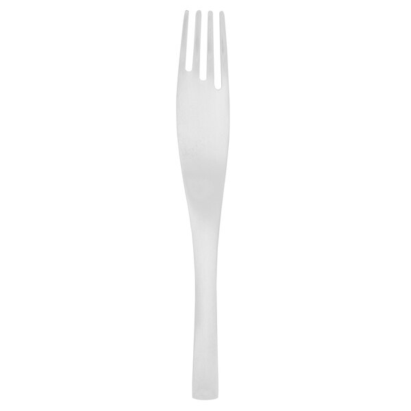 A close-up of a Walco Copenhagen stainless steel salad fork with a white handle.