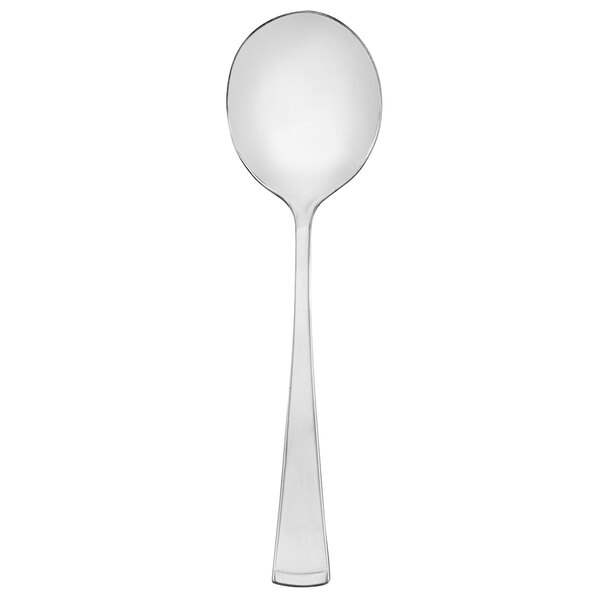 A Walco stainless steel bouillon spoon with a long handle on a white background.