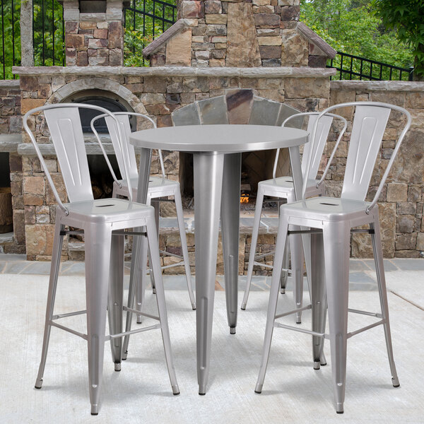 Flash Furniture CH-51090BH-4-30CAFE-SIL-GG 30" Round Silver Metal ...