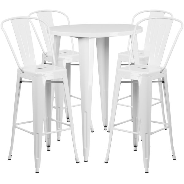 Flash Furniture CH-51090BH-4-30CAFE-WH-GG 30" Round White Metal Indoor / Outdoor Bar Height Table with 4 Cafe Stools