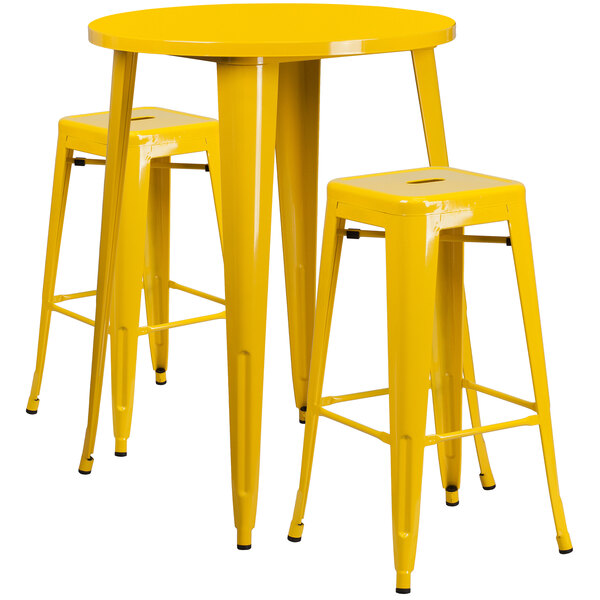 Flash Furniture CH51090BH230SQSTYLGG 30" Round Yellow Metal Indoor