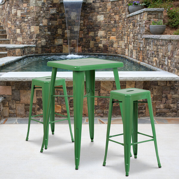 Flash Furniture CH-31330B-2-30SQ-GN-GG 24" Square Green Metal Indoor ...