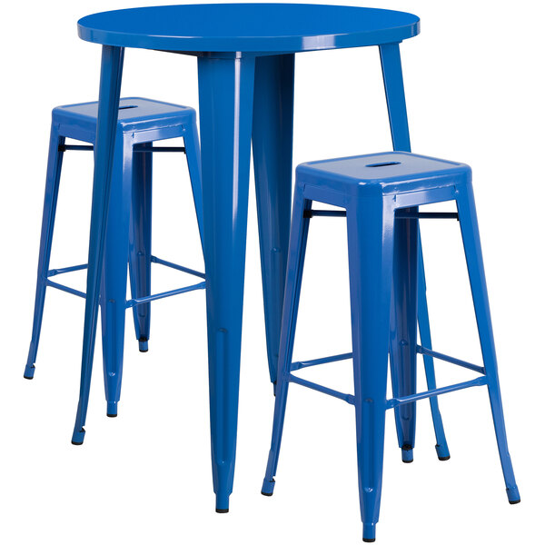 Flash Furniture CH-51090BH-2-30SQST-BL-GG 30" Round Blue Metal Indoor ...