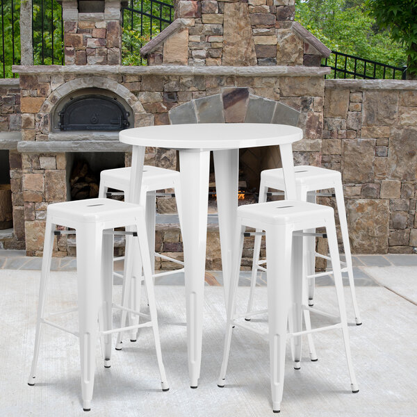 Flash Furniture CH-51090BH-4-30SQST-WH-GG 30" Round White Metal Indoor ...