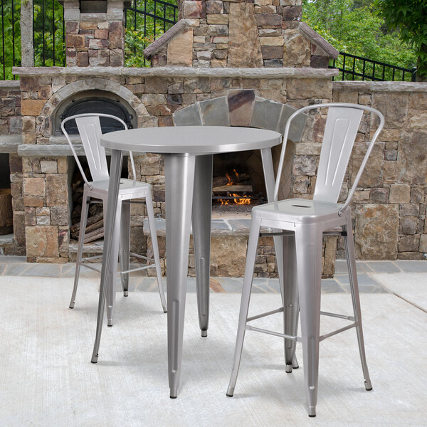 Flash Furniture CH-51090BH-2-30CAFE-SIL-GG 30" Round Silver Metal ...