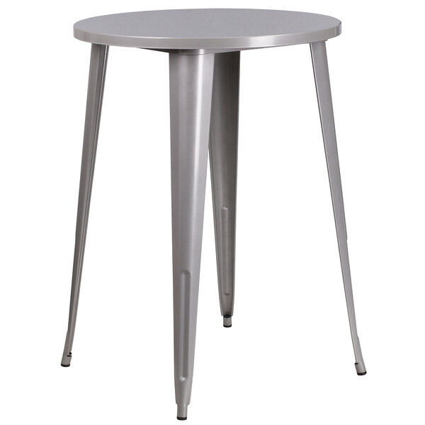 Flash Furniture CH-51090BH-2-30CAFE-SIL-GG 30" Round Silver Metal ...
