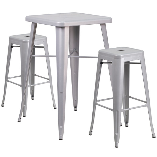 Flash Furniture CH-31330B-2-30SQ-SIL-GG 24" Square Silver Metal Indoor ...