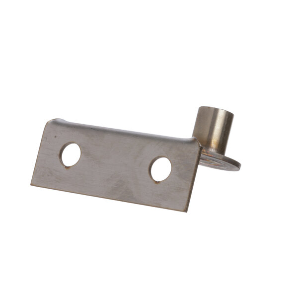 A stainless steel Gaylord door hinge with holes on the side.