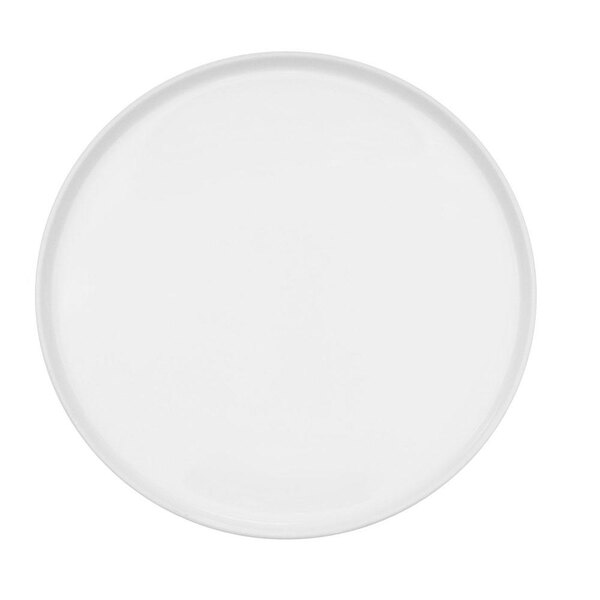 A CAC Super White round porcelain tray with a round rim.