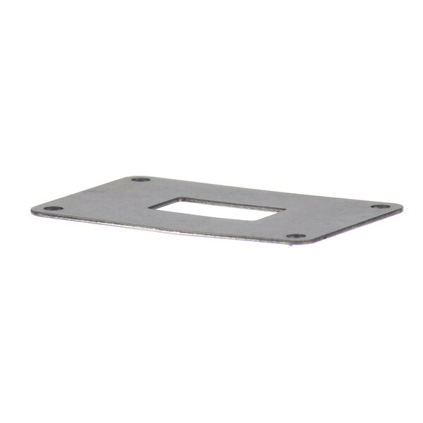 A metal square plate with a hole in it.