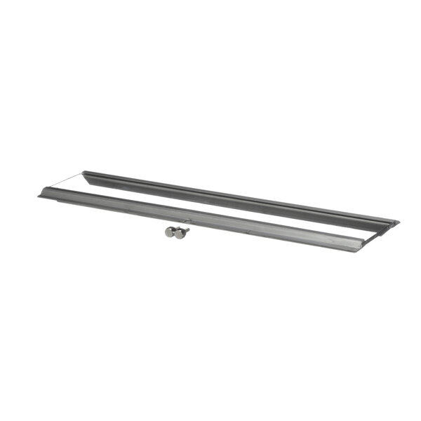 A metal shelf with two metal rods and a metal bar with two handles.