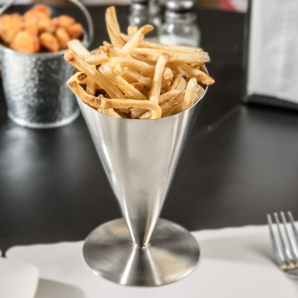 Tablecraft R57 7" Brushed Stainless Steel Footed French Fry Cone