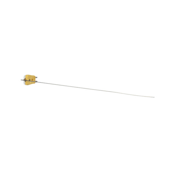 A long thin metal rod with a yellow rectangular object.