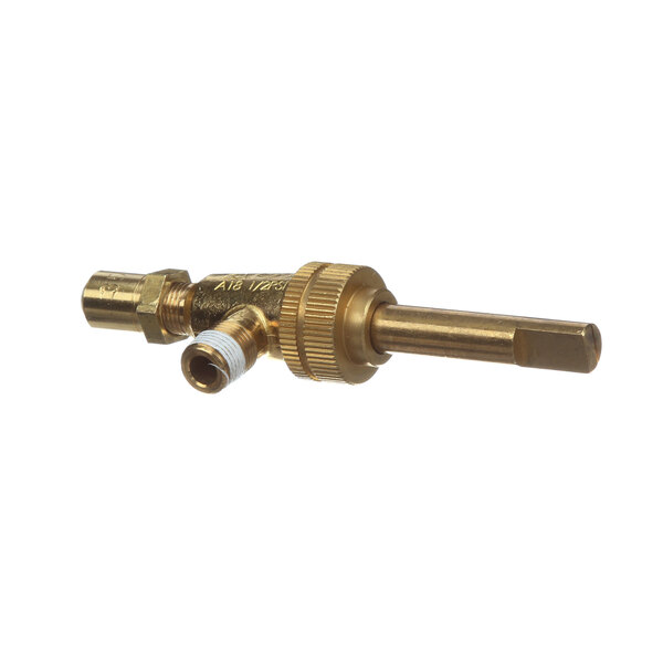 A close-up of a gold metal Montague 2408-2 burner valve.