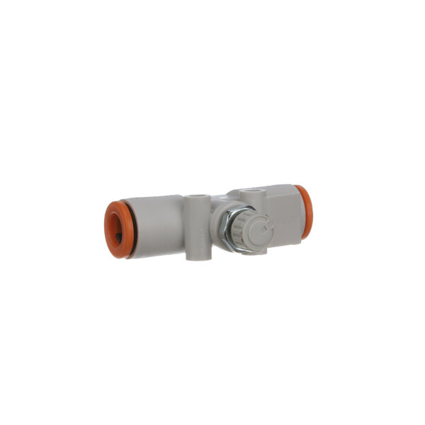 An orange and white Edlund air flow control valve.