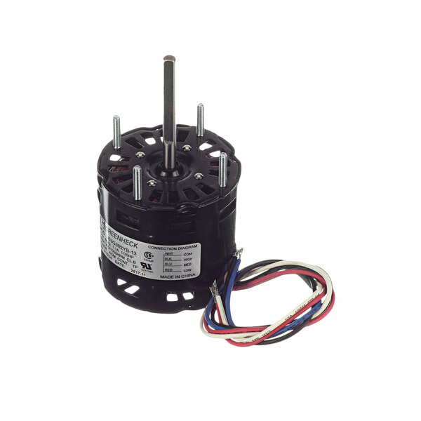 A small black Accurex electric motor with wires.