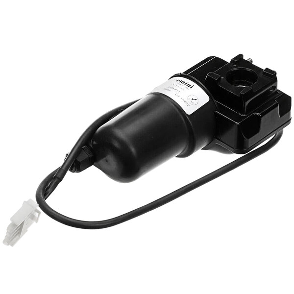 A black electrical motor-actuator with a wire.