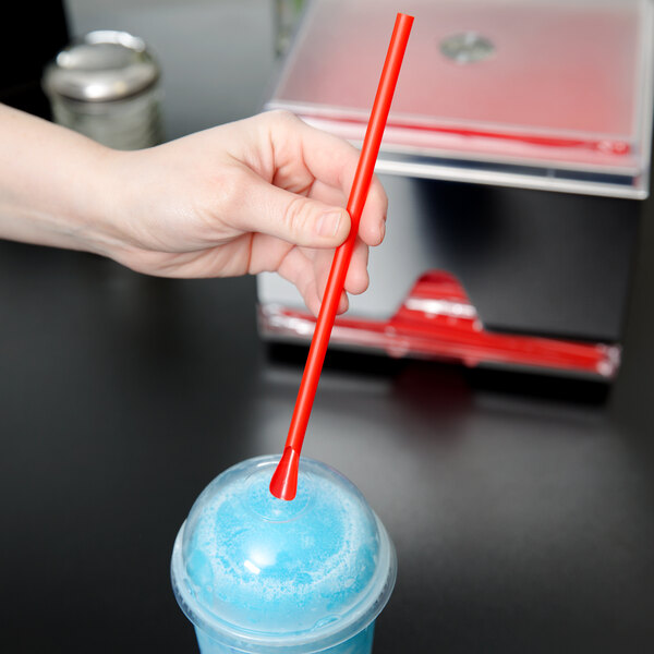 Wrapped ICEE 300pc 10 1/4" WRAPPED Red Spoon Straws For Shaved Ice Snow Cones 
