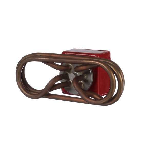 A Grindmaster Cecilware 320-00022 heater element with a metal handle, red and copper in color.