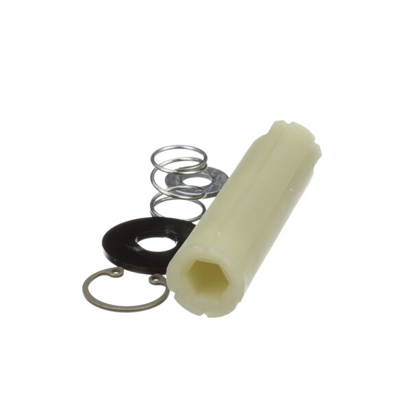 A Styleline door hinge repair kit with a white plastic cylinder and metal spring.