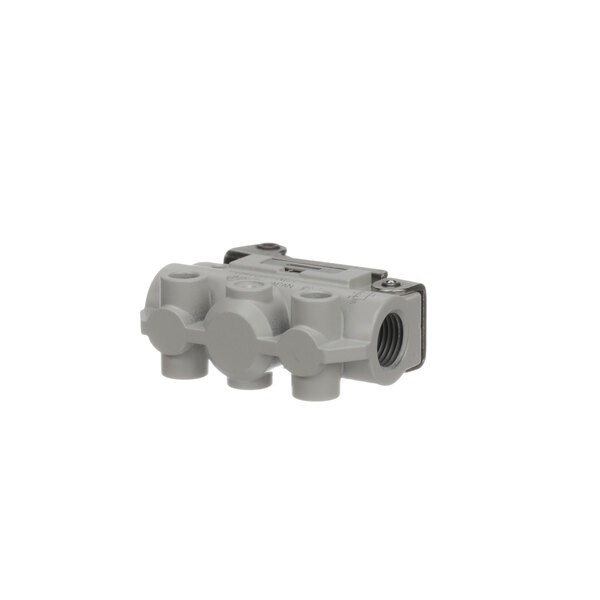 A grey plastic Nemco air switch connector with three holes and a nut.
