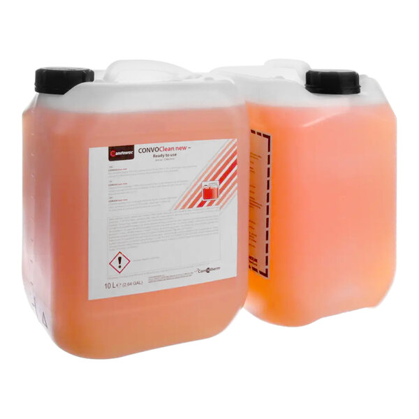 Two Cleveland Convo-Clean 2.5 gallon containers of orange liquid.