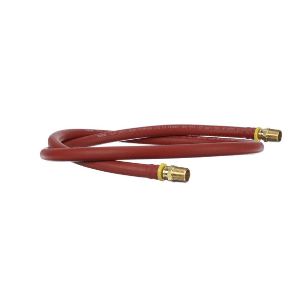 A red hose with gold connectors.