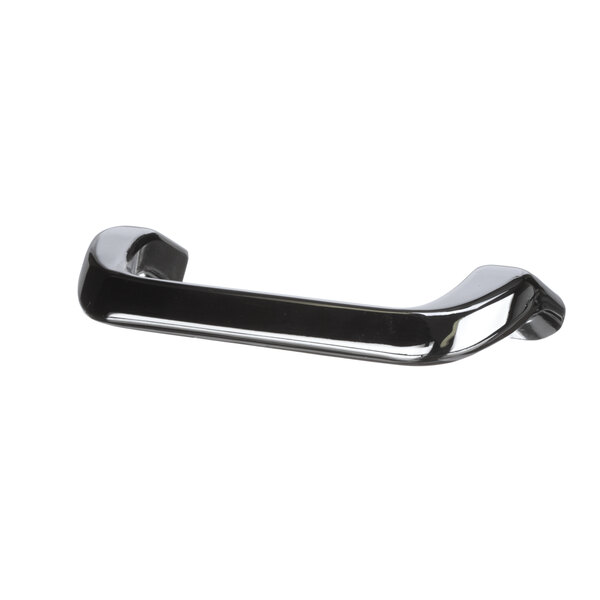 A black handle with a chrome finish on a white background.