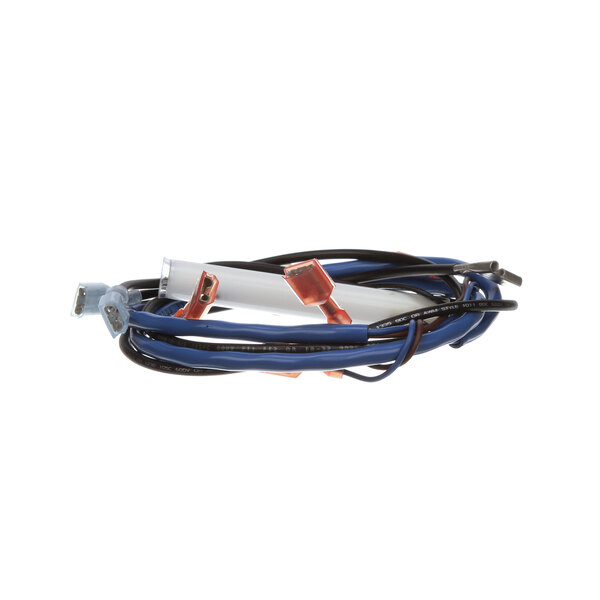 A Hobart wiring harness with blue and orange wires and red and black connectors.