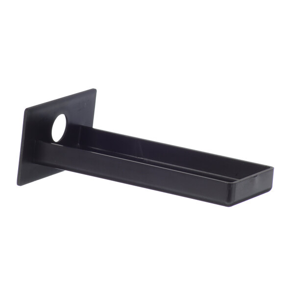 A black plastic rectangular drop pan with a hole in the middle.