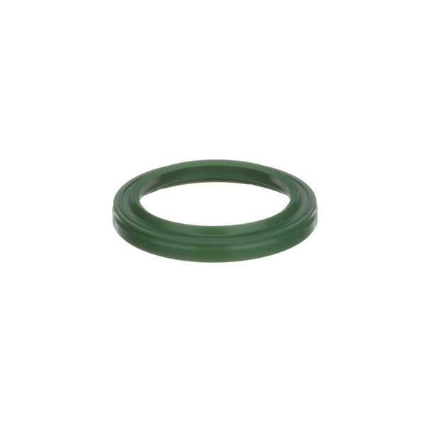 A green round rubber seal with a hole in the middle on a white background.