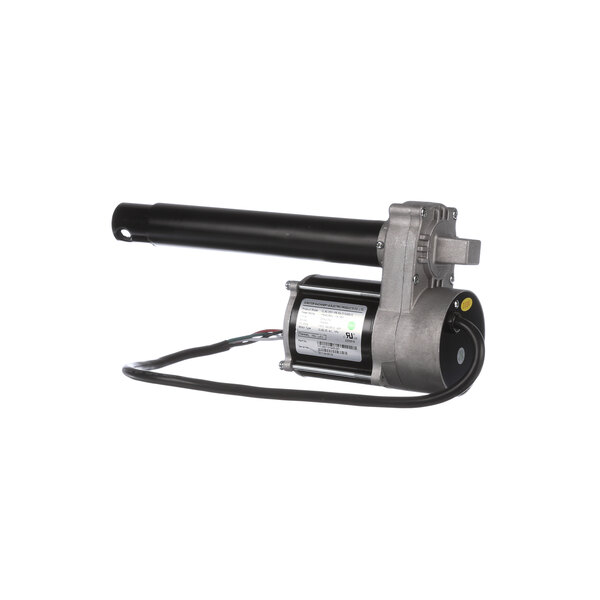A black and silver LBC Bakery Equipment linear actuator with a wire attached.