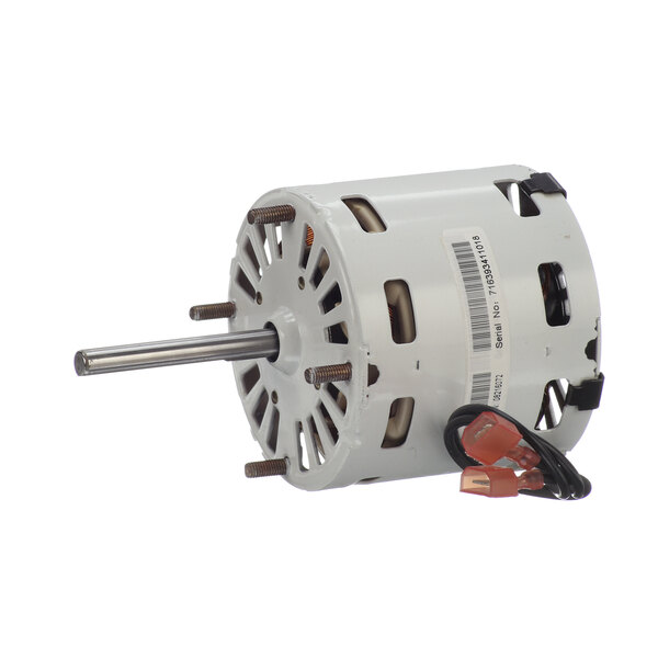 A Master-Bilt Evap fan motor with wires on a white background.