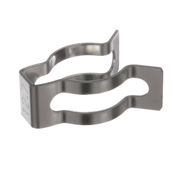 A pair of metal Rinnai clips with holes.