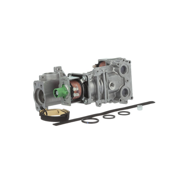 A Rinnai gas valve kit with gaskets and metal parts.