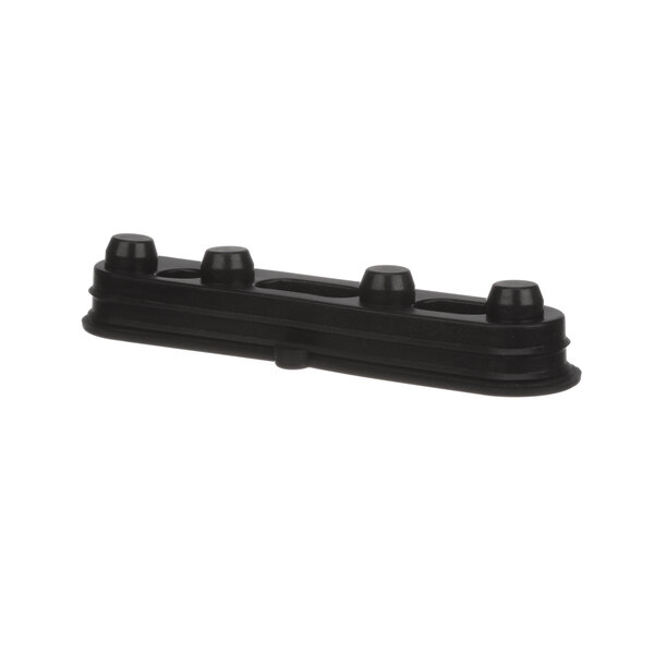 A black plastic gasket holder with four holes.