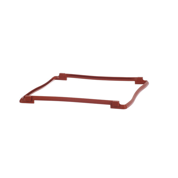 A red plastic gasket frame for a Rinnai water heater on a white background.