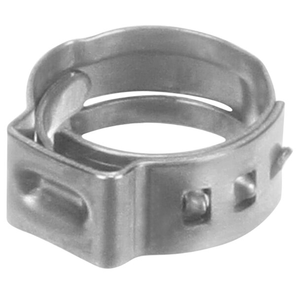 A stainless steel Cornelius stepless ear hose clamp.