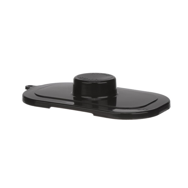 A Bunn black plastic pour lid with a round cap.