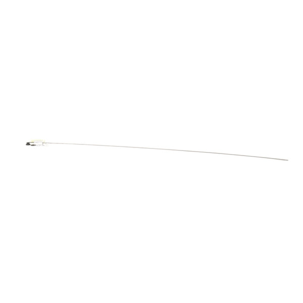 A long white stick with a long thin metal rod and a black tip.