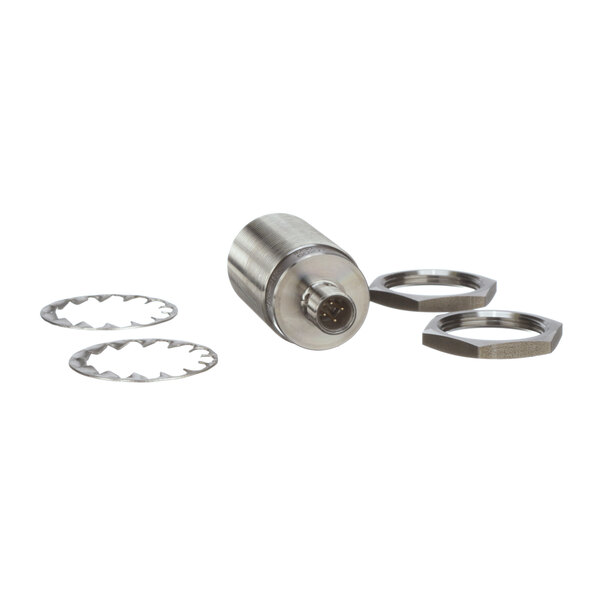 A stainless steel Edlund S300 screw with nut and washer.