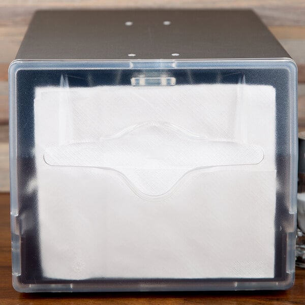 Vollrath 7540-06 Black One Sided Countertop Limited Sidefold Napkin Dispenser with Clear Faceplate