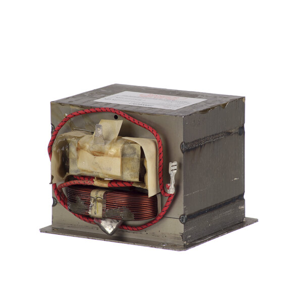 A white Amana transformer with wires and a red wire.