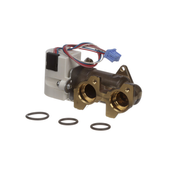 A Rinnai by-pass valve kit with a brass valve and rubber seal.