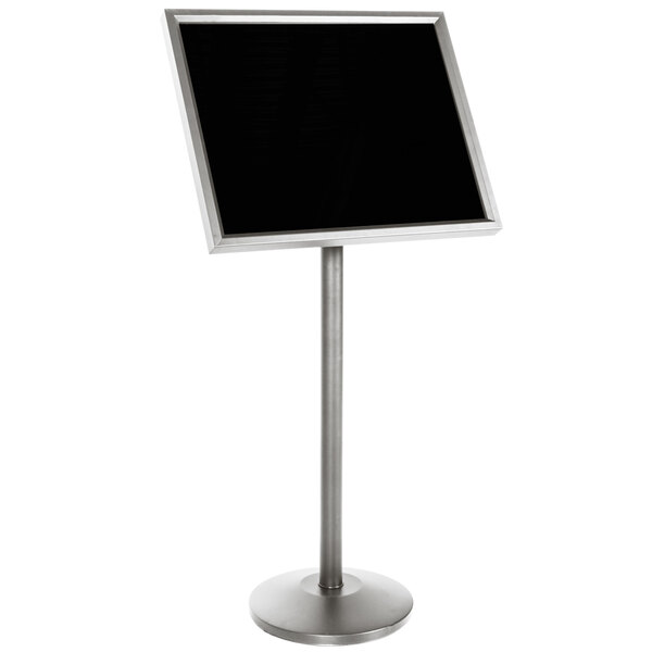 Aarco P7C Single Pedestal Chrome Frame Black Marker Board with Neon