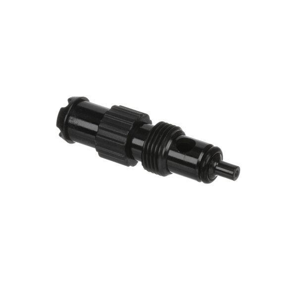 A black plastic Rinnai drain plug with a hole.
