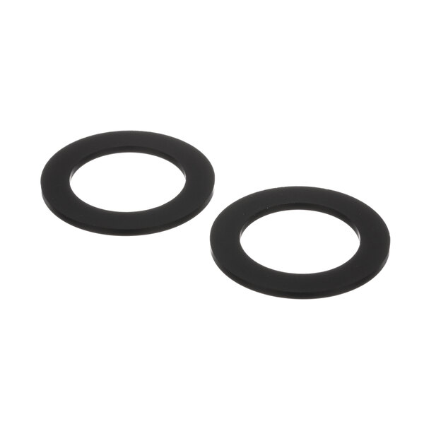 A pair of black round gaskets.