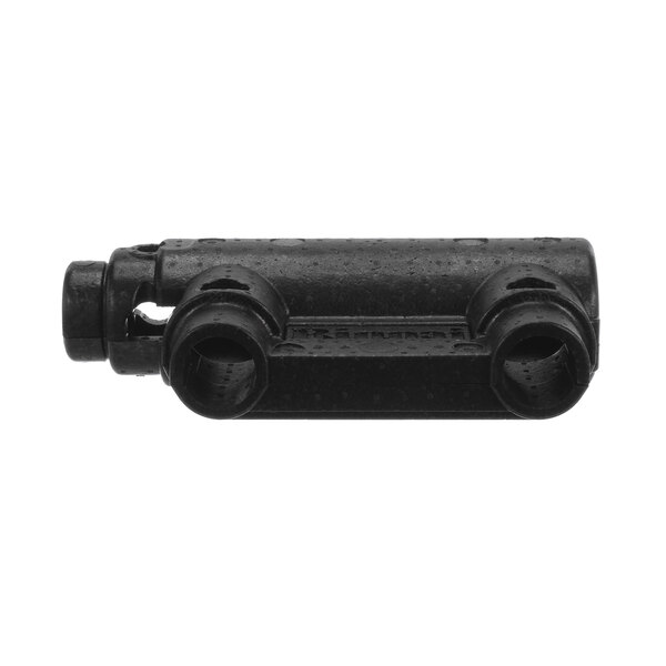 A black plastic Rinnai insulation pack connector with holes.