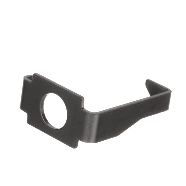 A black plastic clip with a hole in it.